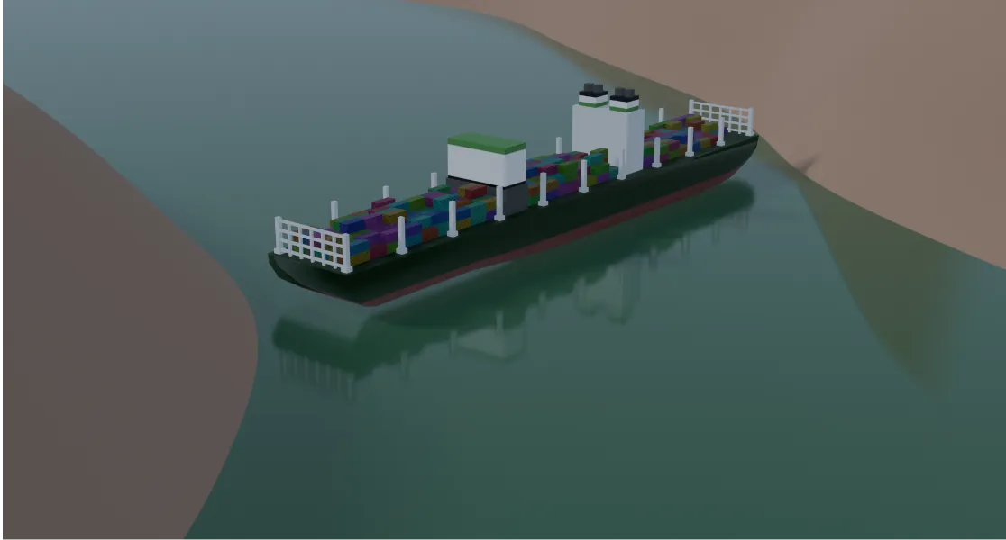 3D cargo ship in a river