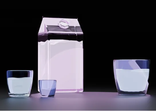 3D glass milk and cup